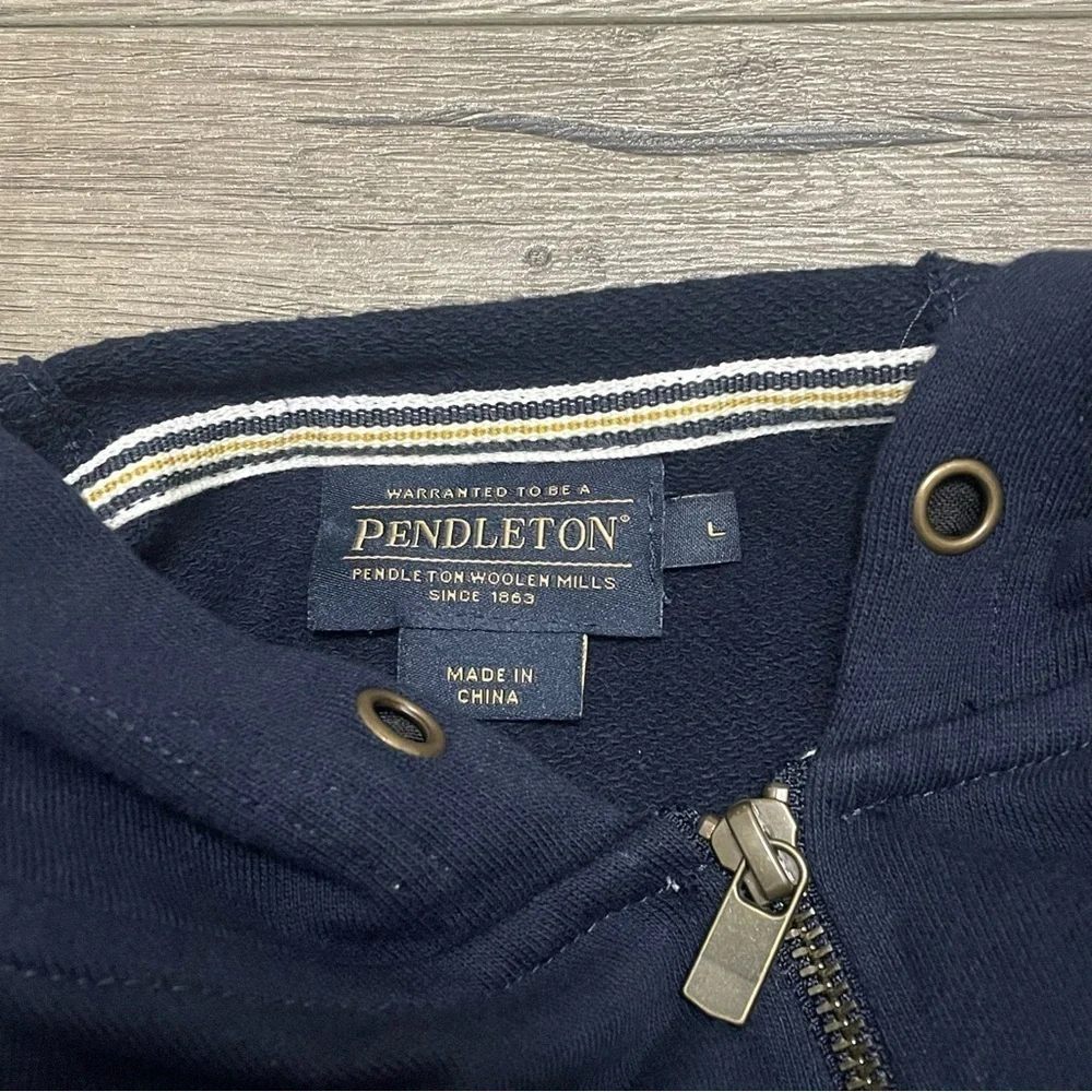 Pendleton Fleece Sweatshirt Hoodie Full Zip Chief Joseph Logo Navy Blue Size L